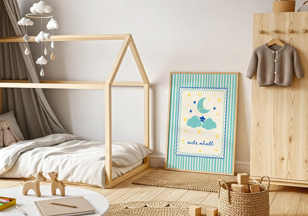 Oíche Mhaith Moon Cloud Irish print – wall mockup 5