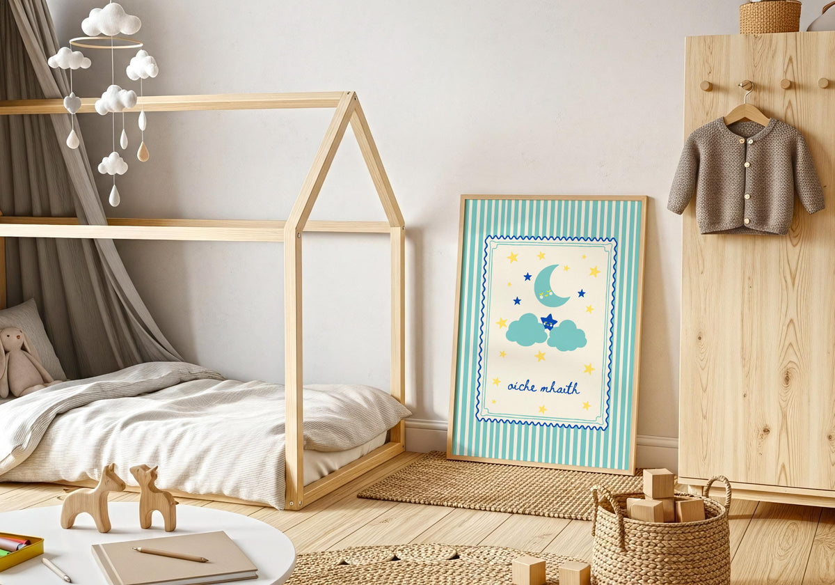 Oíche Mhaith Moon Cloud Irish print – wall mockup 5
