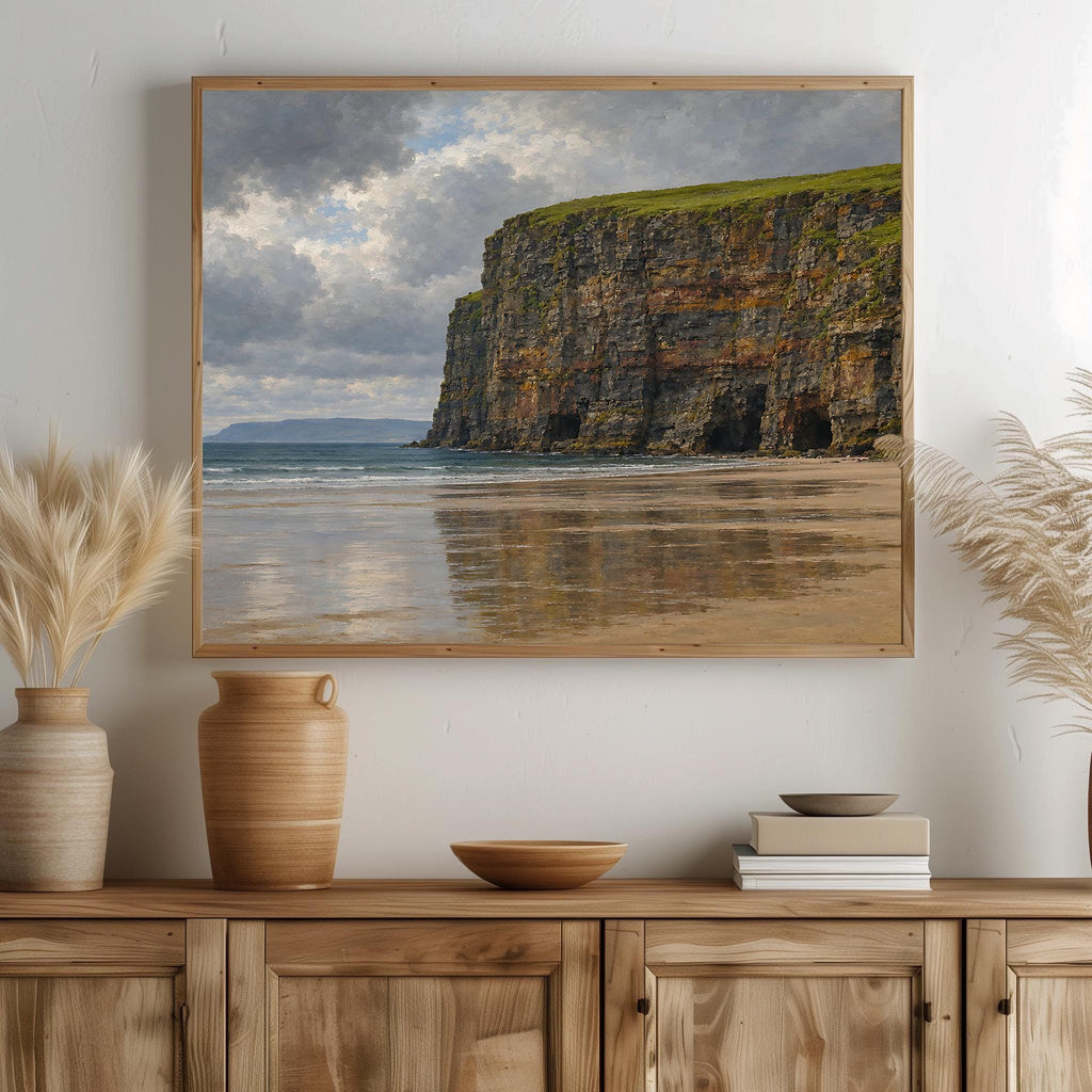 Ballybunion Cliffs vintage Irish oil painting print – wall mockup 2