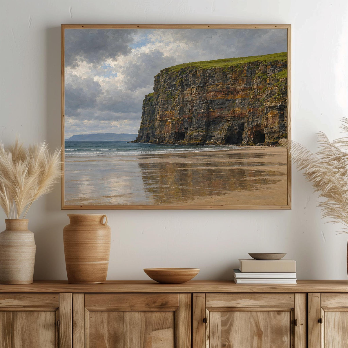Ballybunion Cliffs vintage Irish oil painting print – wall mockup 2