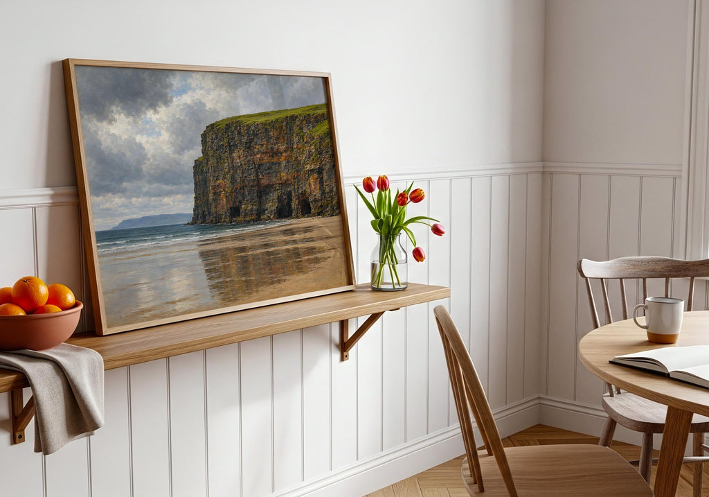 Ballybunion Cliffs vintage Irish oil painting print – wall mockup 4