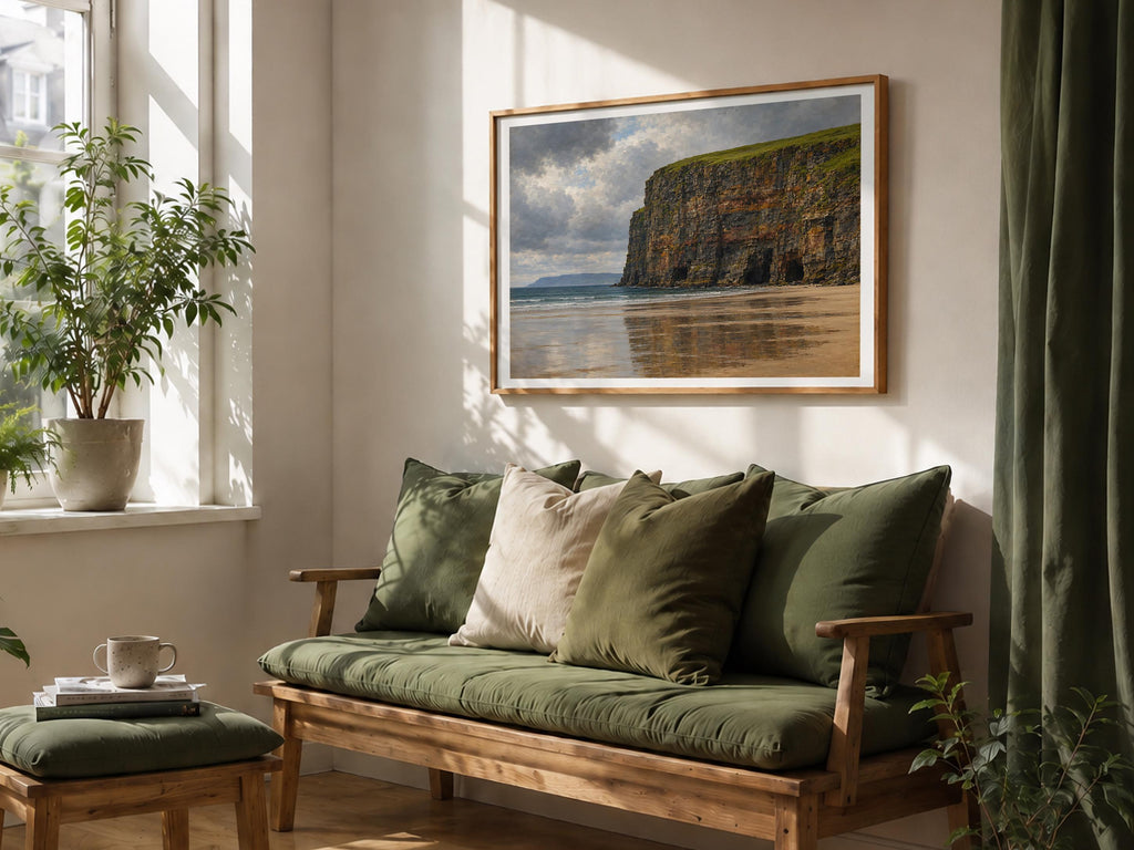 Ballybunion Cliffs vintage Irish oil painting print – wall mockup 7