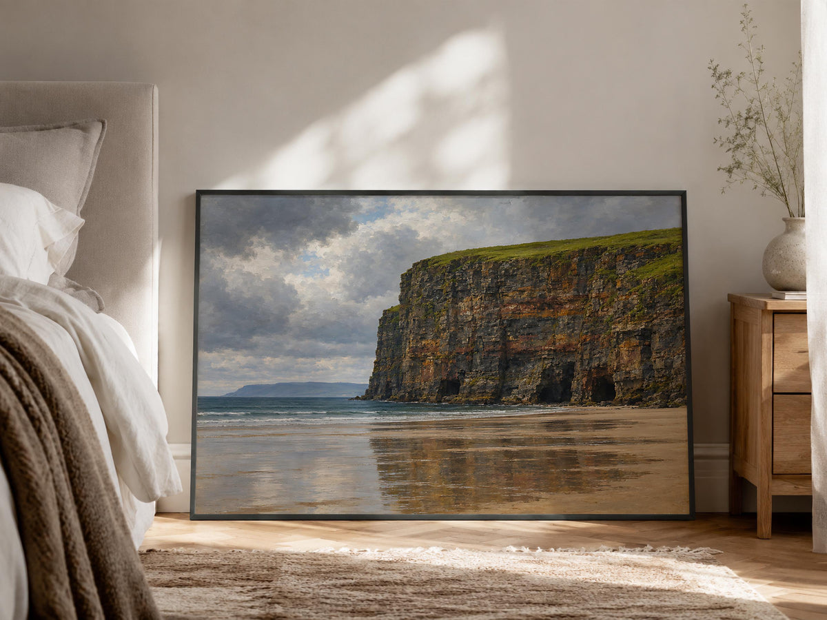 Ballybunion Cliffs vintage Irish oil painting print – wall mockup 8