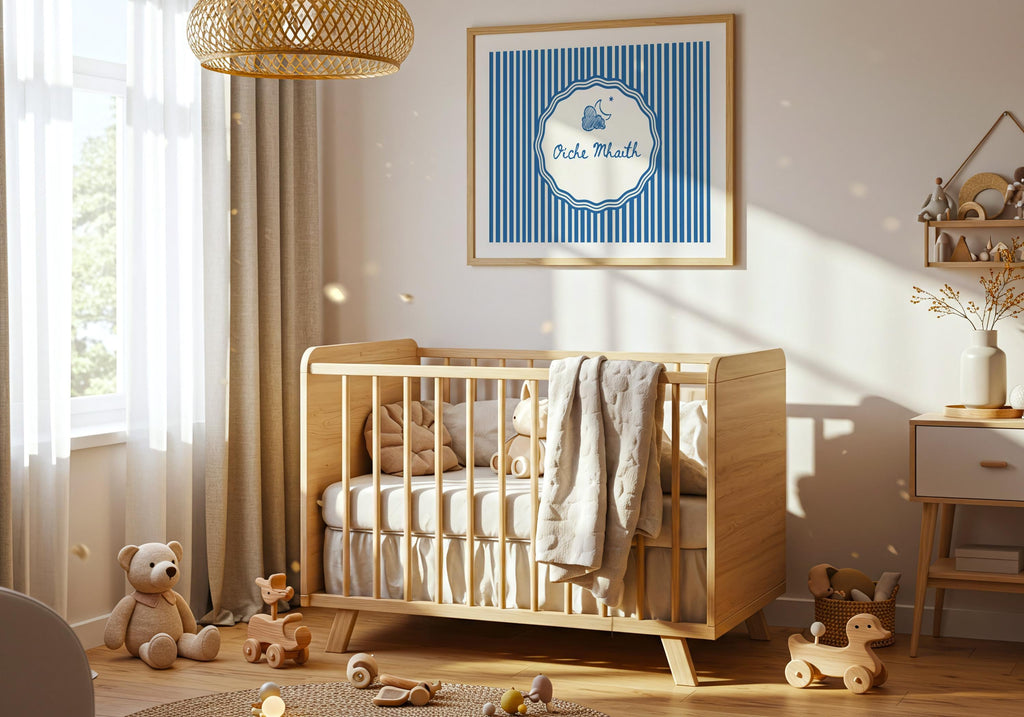 Oíche Mhaith Blue Stripe Irish print – wall mockup 1