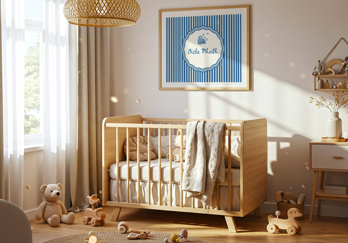 Oíche Mhaith Blue Stripe Irish print – wall mockup 1