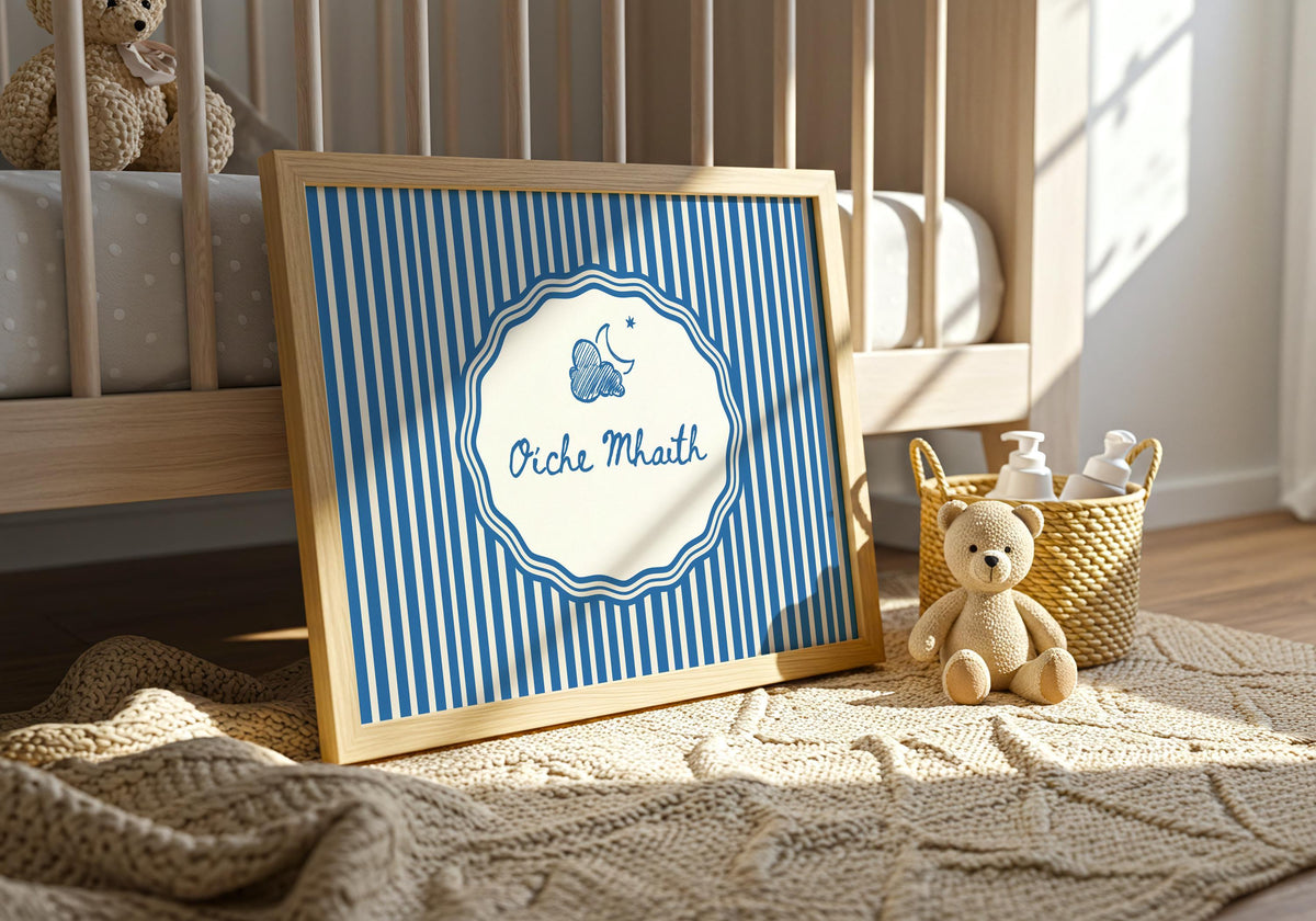 Oíche Mhaith Blue Stripe Irish print – wall mockup 3