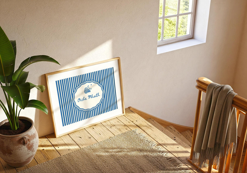 Oíche Mhaith Blue Stripe Irish print – wall mockup 4