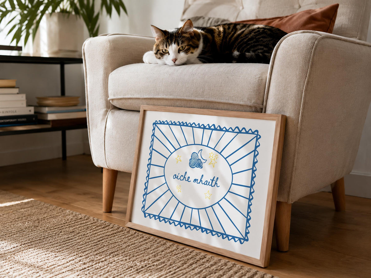 Oíche Mhaith blue moon print – mockup 4