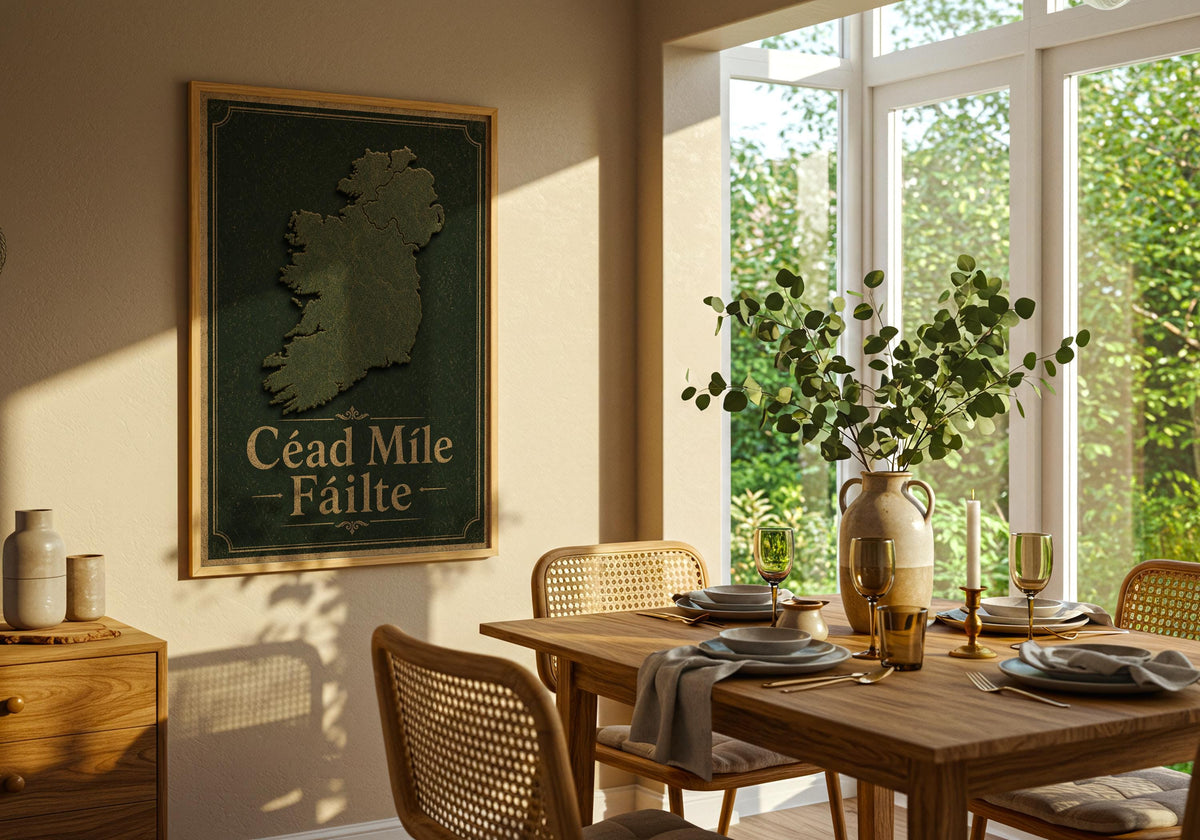 Céad Míle Fáilte Map Irish print – room mockup 2