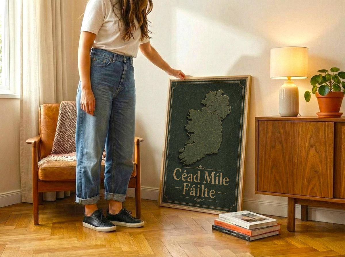 Céad Míle Fáilte Map Irish print – room mockup 3