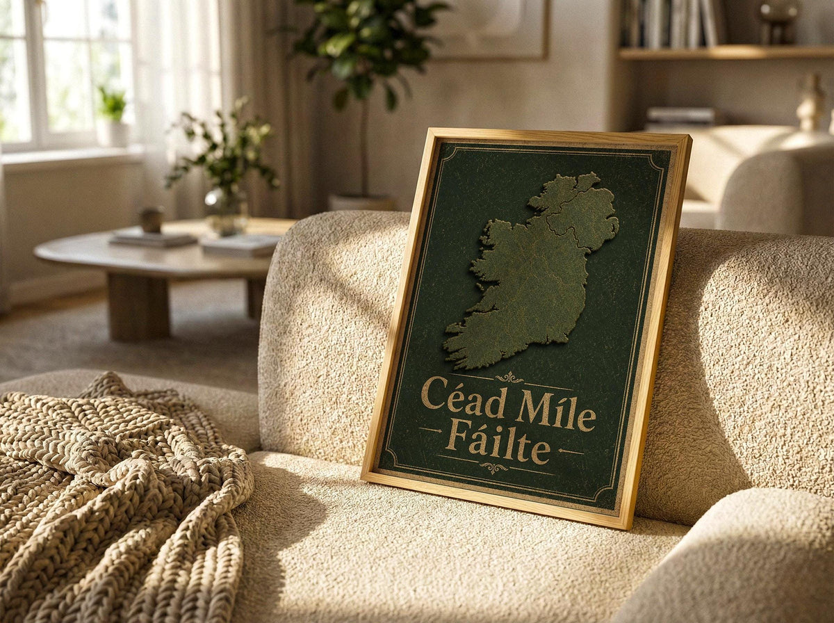 Céad Míle Fáilte Map Irish print – room mockup 1