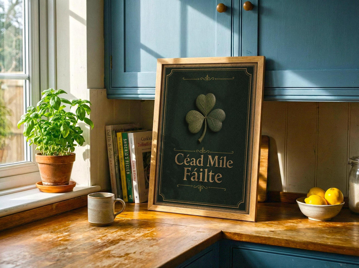 Céad Míle Fáilte Shamrock Irish print – room mockup 2