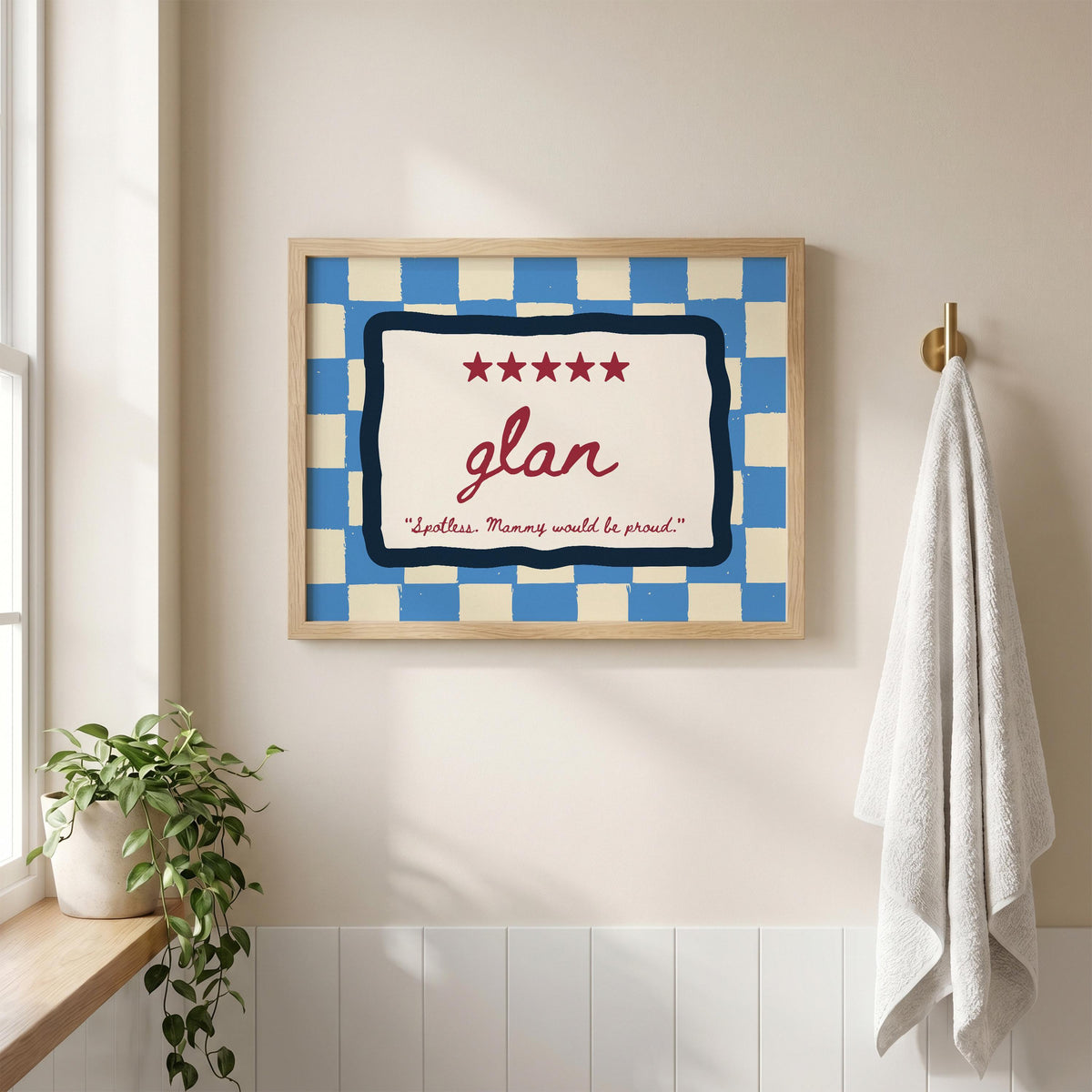 Glan blue checkered Irish print – wall mockup 1