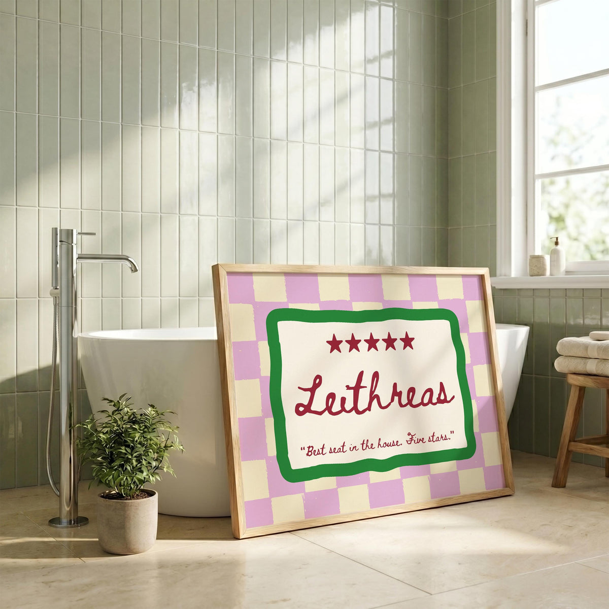 Leithreas toilet sign Irish print – wall mockup 2