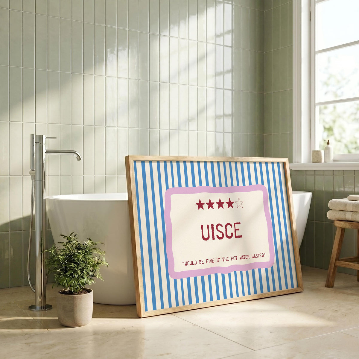 Uisce hot water joke Irish print – wall mockup 1