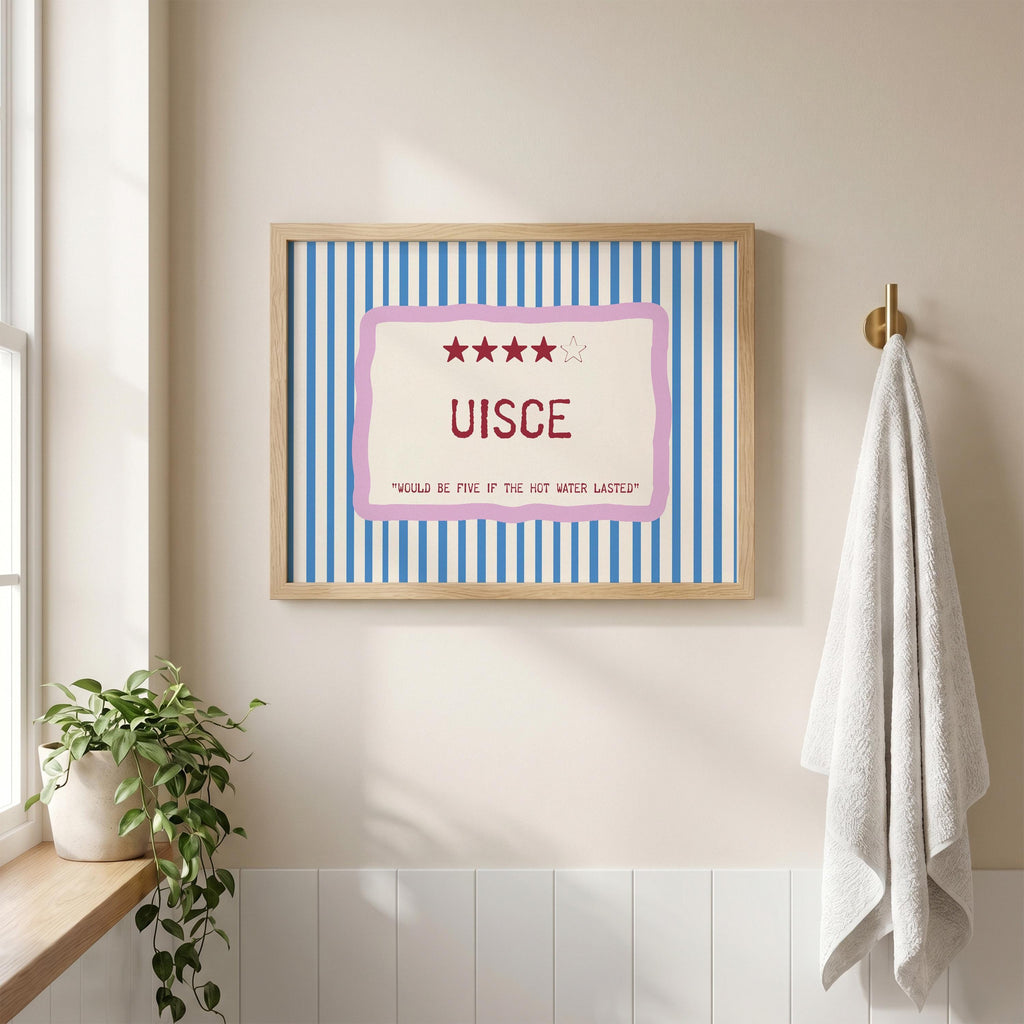 Uisce hot water joke Irish print – wall mockup 3