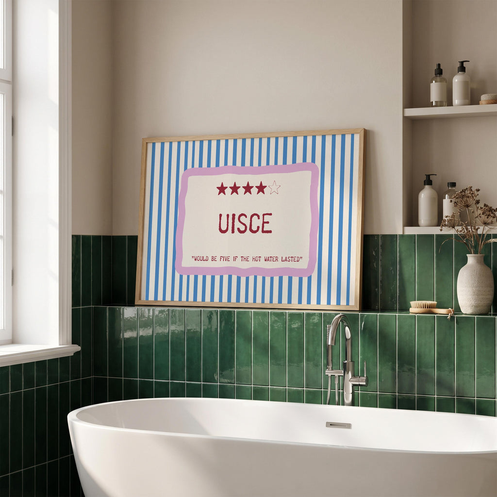 Uisce hot water joke Irish print – wall mockup 4