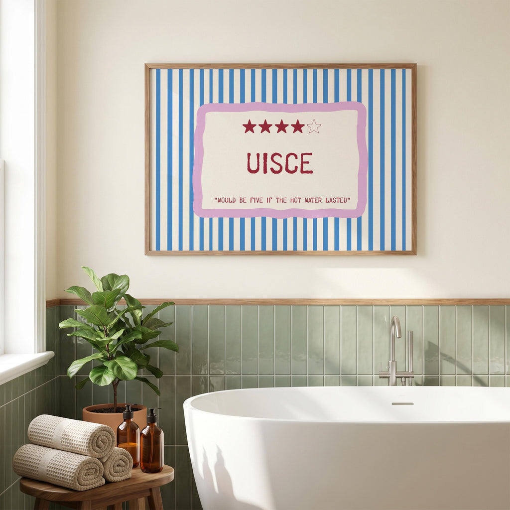 Uisce hot water joke Irish print – wall mockup 6