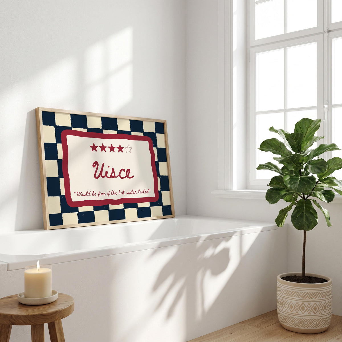 Uisce navy checkered Irish print – wall mockup 2