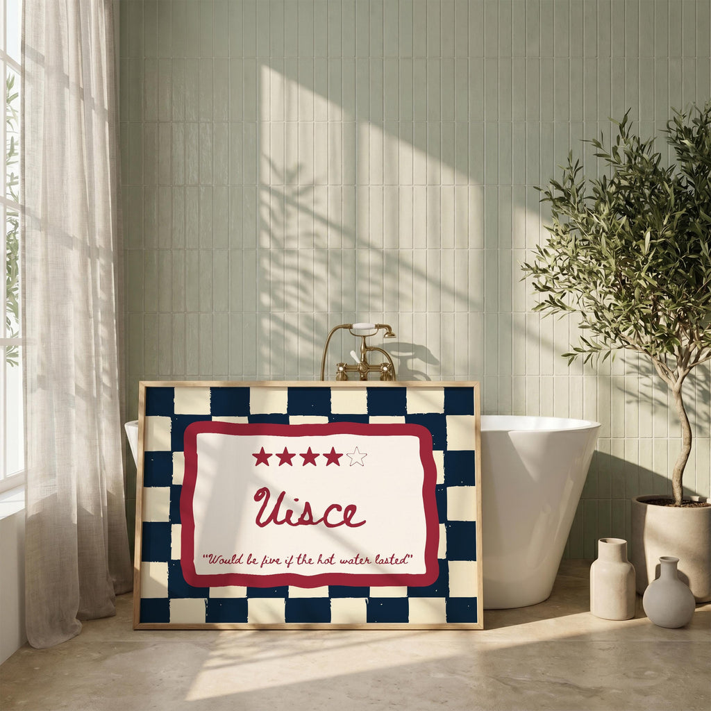 Uisce navy checkered Irish print – wall mockup 3