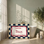Uisce navy checkered Irish print – wall mockup 3