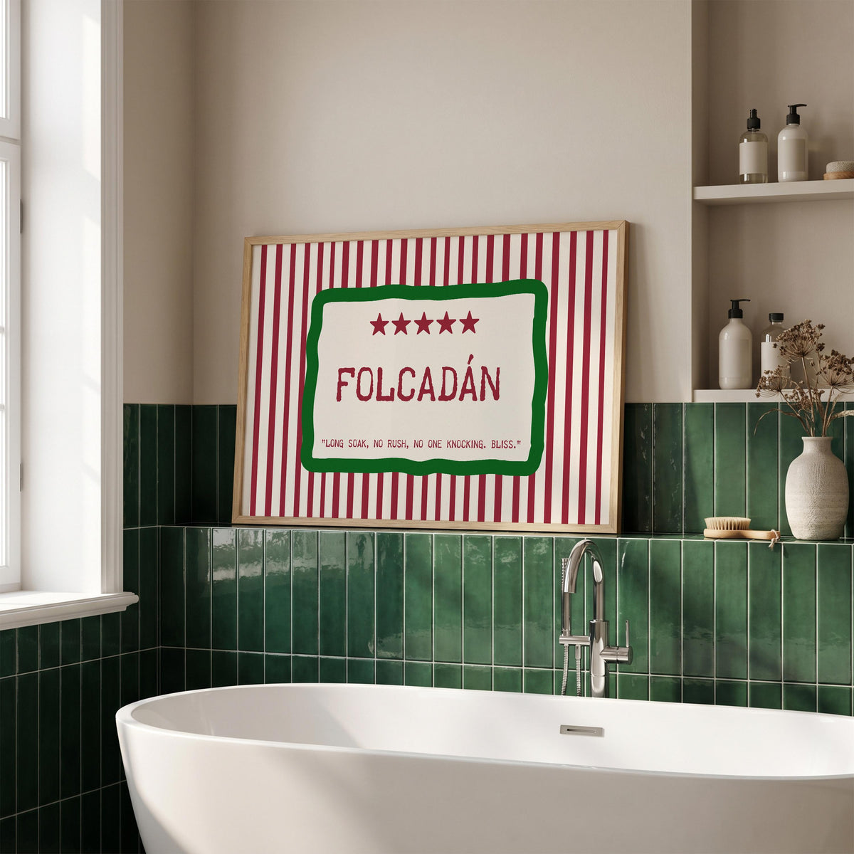 Folcadán Long Soak Irish print – wall mockup 6