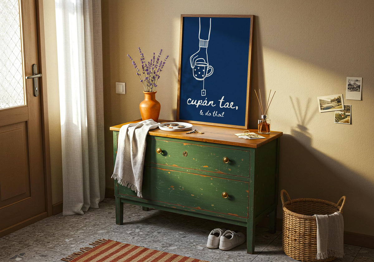 Cupán Tae Navy Irish print – wall mockup 4