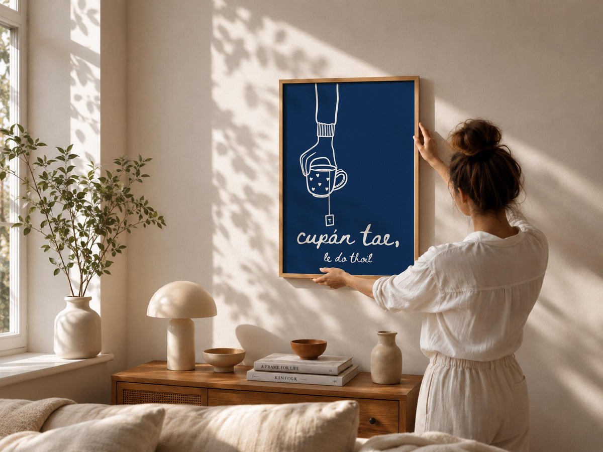 Cupán Tae Navy Irish print – wall mockup 5