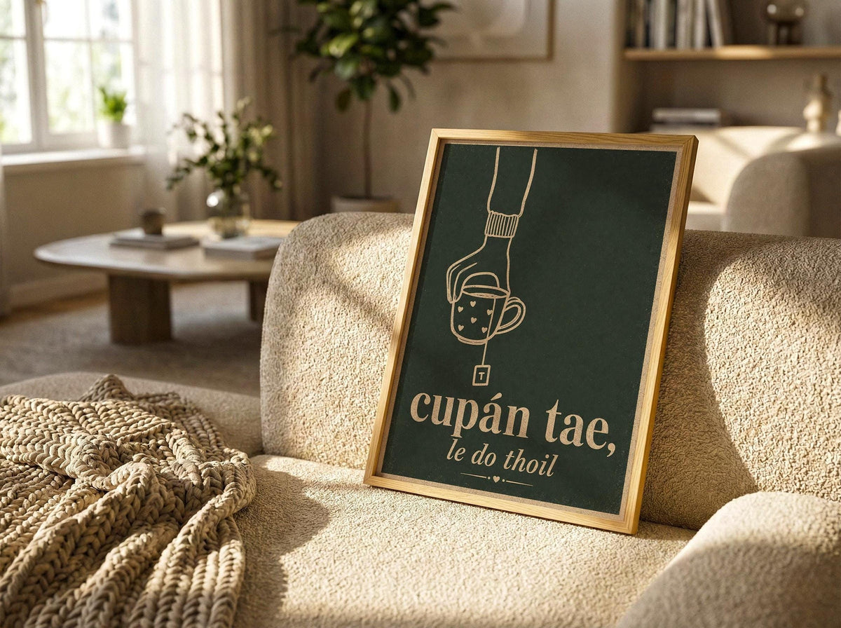 Cupán Tae Green Irish print – wall mockup 2
