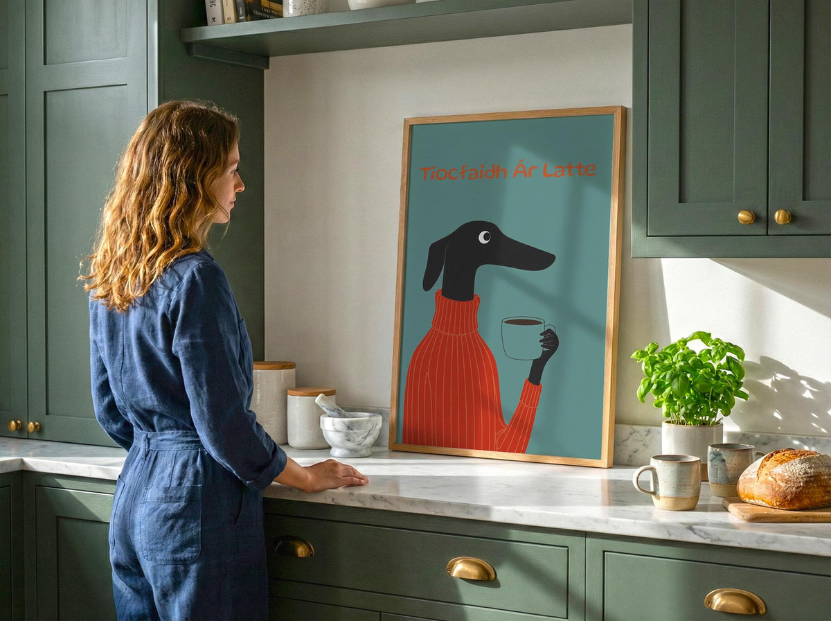Tiocfaidh Ár Latte greyhound print – mockup 2