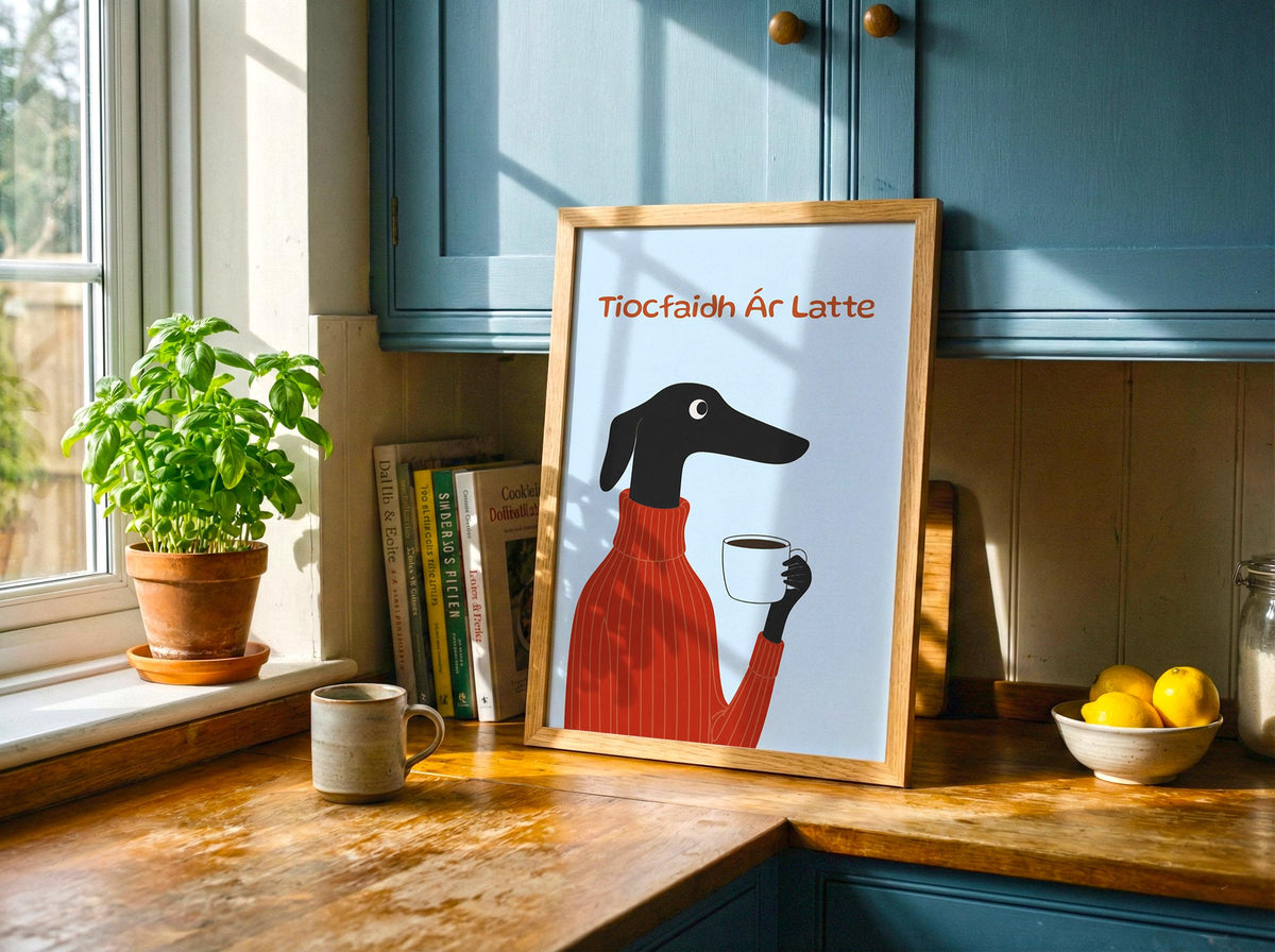 Tiocfaidh Ár Latte greyhound print – mockup 4