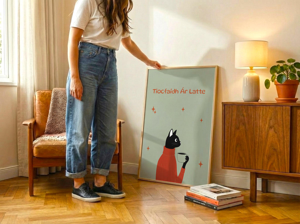 Tiocfaidh Ár Latte cat print – mockup 5