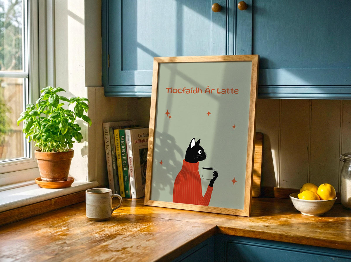 Tiocfaidh Ár Latte cat print – mockup 3