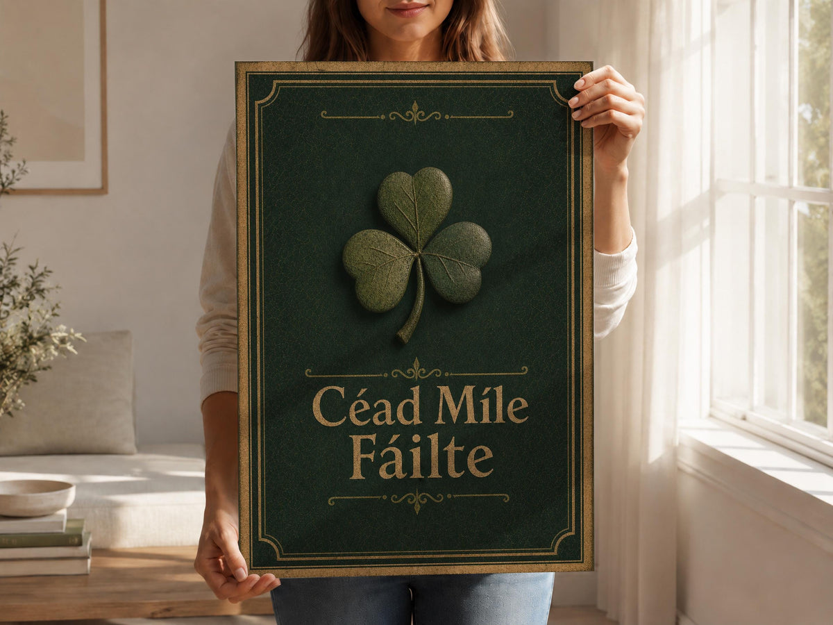 Céad Míle Fáilte Shamrock Irish print – room mockup 3
