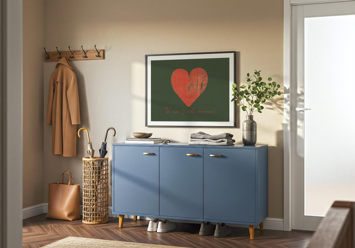 We're So Lucky Tá An tÁdh Orainn heart Irish print – wall mockup 4